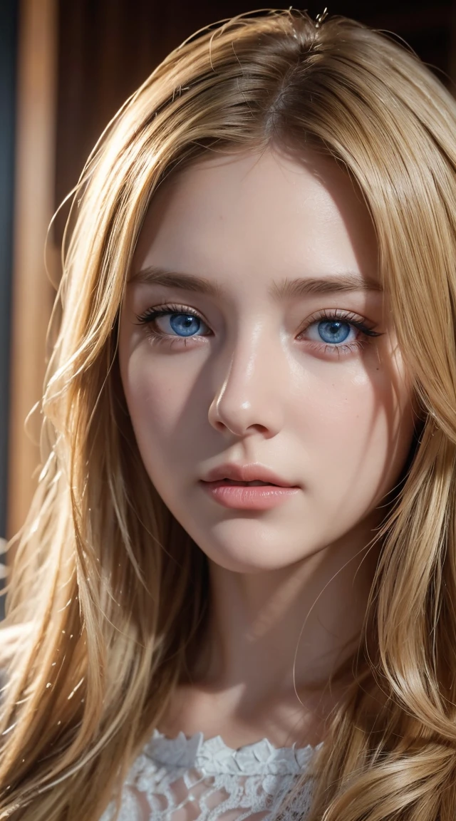 high quality, 最high quality, photo-Realistic, Raw photo, Realistic, ultra Realistic 8k cg, Very detailed, High resolution, masterpiece, One girl, Long Hair, Blonde, blue eyes, Face and eye details, close, Intricate details, Detailed Texture, In detail,