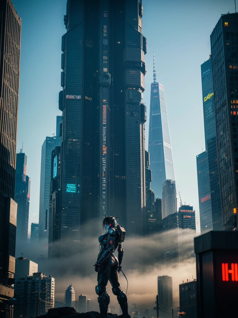 a close up of a large robot in a city with buildings, giant mech, deep cyberpunk mechanoid, advanced digital cyberpunk art, giant robot mech, robot city ruins, anime mecha aesthetic, cyberpunk dark fantasy art, hq 4k phone wallpaper, cyberpunk mechanoid, sci-fi digital art, epic fantasy sci fi illustration, cinematic 4k wallpaper