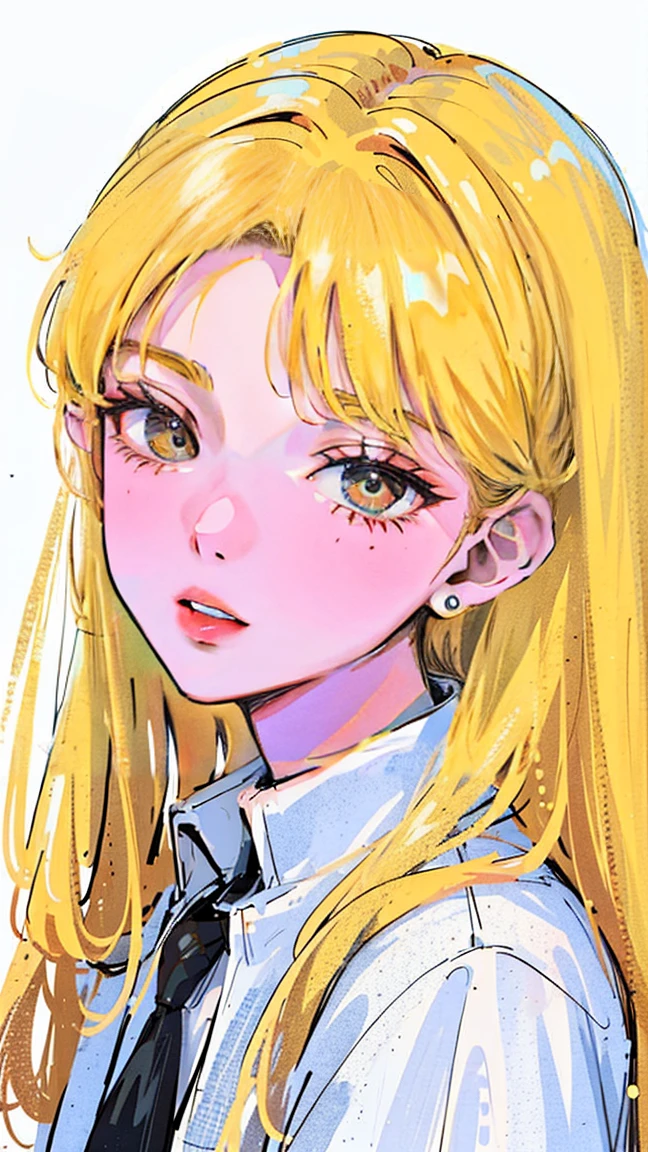 (Portraits:1.4), (masterpiece:1.2, best quality:1.2), from above, upper body, 1girl, Look up, face focus, extremely detailed face, extremely detailed eyes, good-looking, make up, fashion wear, earrings, Light Yellow hair, straight medium hair, cool, taciturn, expressionless, indifferent,
