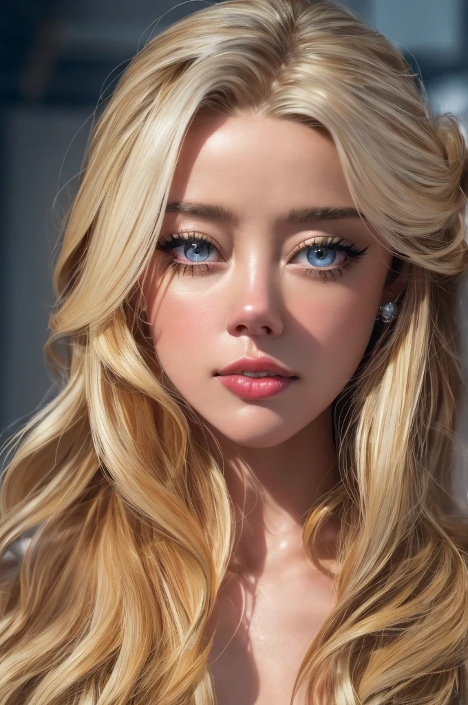 (a very pretty one, cute and beautiful AMBER HEARD:1.5) (beautiful detailed eyes, detailed lips, long eyelashes, grey eyes:1.2), (32 years:1.5), (expression lines, spotted skin, detailed skin:0.9), (perfect texture long blonde hair:1.4), light smile, (Long nose:1.2), (face:0.85), (face joven perfect:1.2), varied poses, (Natural makeup:1.2), elegant, Intricate, highly contrasted fiery background, sharp focus, radiant colors, Artistic, scenic, lively atmosphere, improved quality, perfect, Ambient lighting, creative, positive expressive, bright, Pure, Single, Aesthetic, quiet, Exciting, thought, Ful