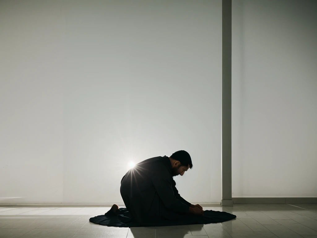 silhouette muslim man praying white background 