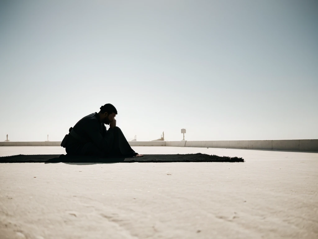 silhouette muslim man praying white background