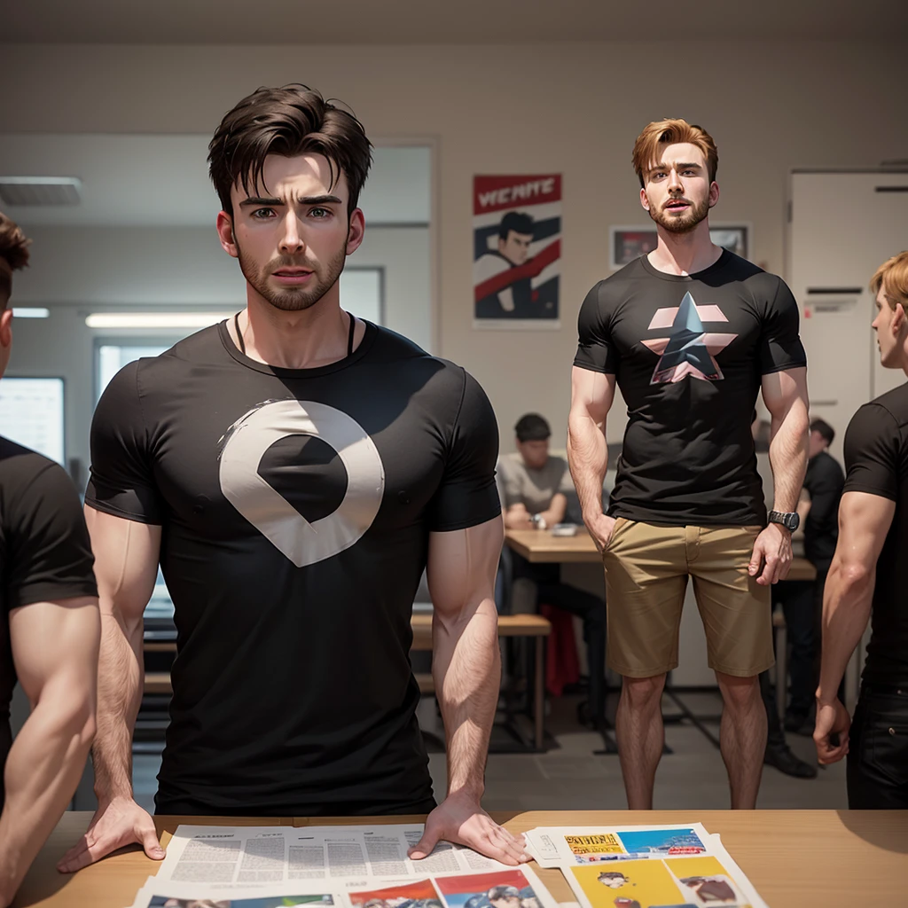 Chris Evans cartoon , black shirt, standing posture