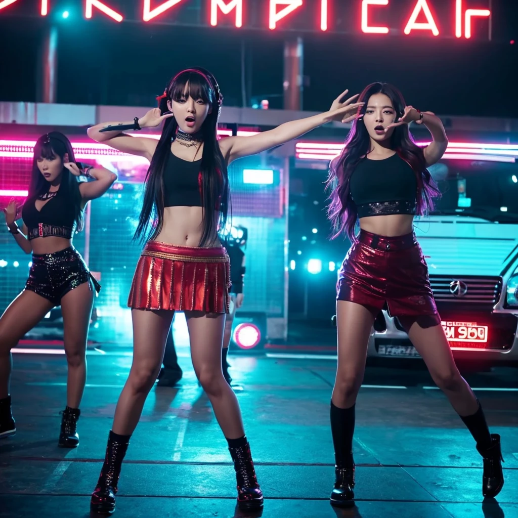 - **Setting:** A stylish rooftop with neon lights.
- **Action:** The members are seen arriving individually, showcasing their unique styles. They greet each other with excitement, and as they come together, the beat drops for the chorus.
- **Dancers:** Female backup dancers join in for the first choreography sequence, featuring synchronized dance moves with fierce expressions. Kpop girl group south koera member music video siren scene in south korea