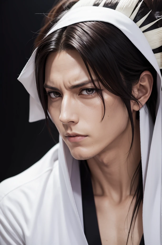 Aizen de Bleach realista, face half to the side