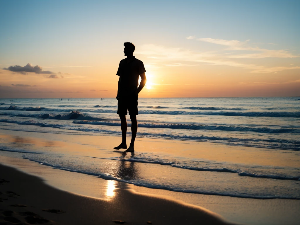 silhouette man in beach