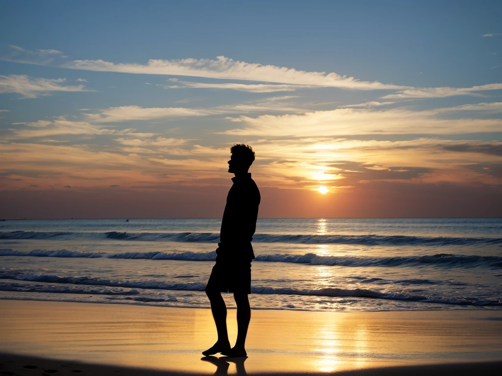 silhouette man in beach