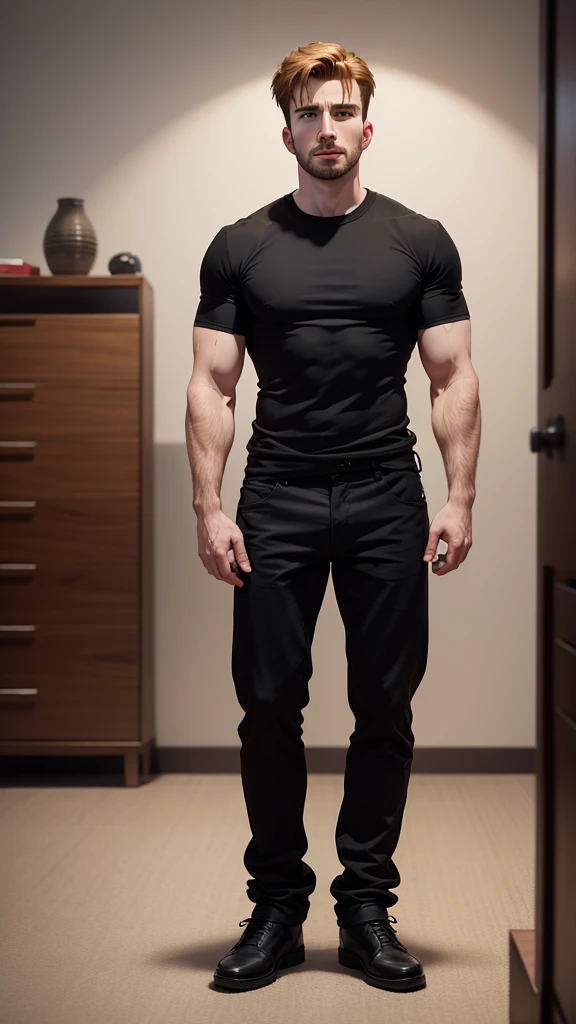 Chris Evans cartoon , black shirt, standing posture