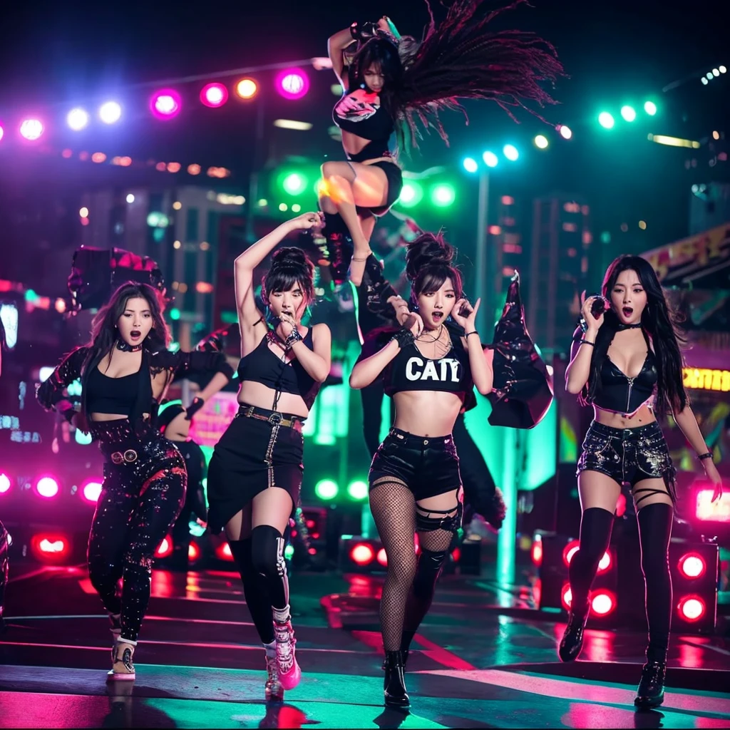 - **Setting:** A stylish rooftop with neon lights.
- **Action:** The members are seen arriving individually, showcasing their unique styles. They greet each other with excitement, and as they come together, the beat drops for the chorus.
- **Dancers:** Female backup dancers join in for the first choreography sequence, featuring synchronized dance moves with fierce expressions. Kpop girl group south koera members music video siren scene in south korea