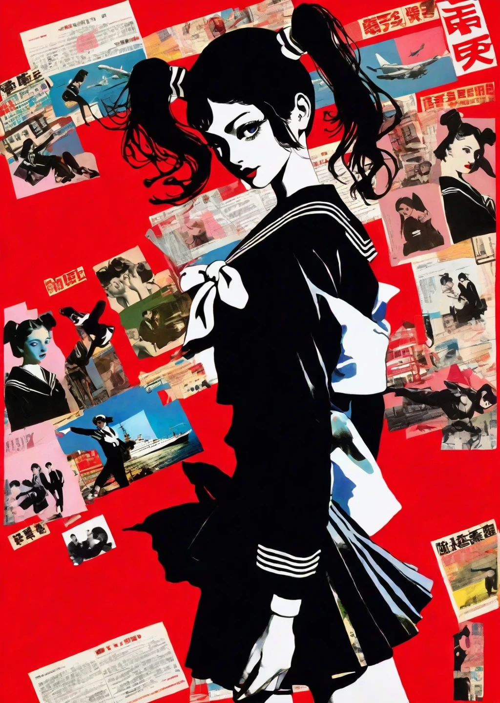 1 Female student、Travel to Shibuya、silhouette、Realistic、 Theme、Twin tails、Sailor suit、
Karl Kleiner Barbara Kruger Summary, American, collage, Digital, graphic design, Pop Art, Portraiture