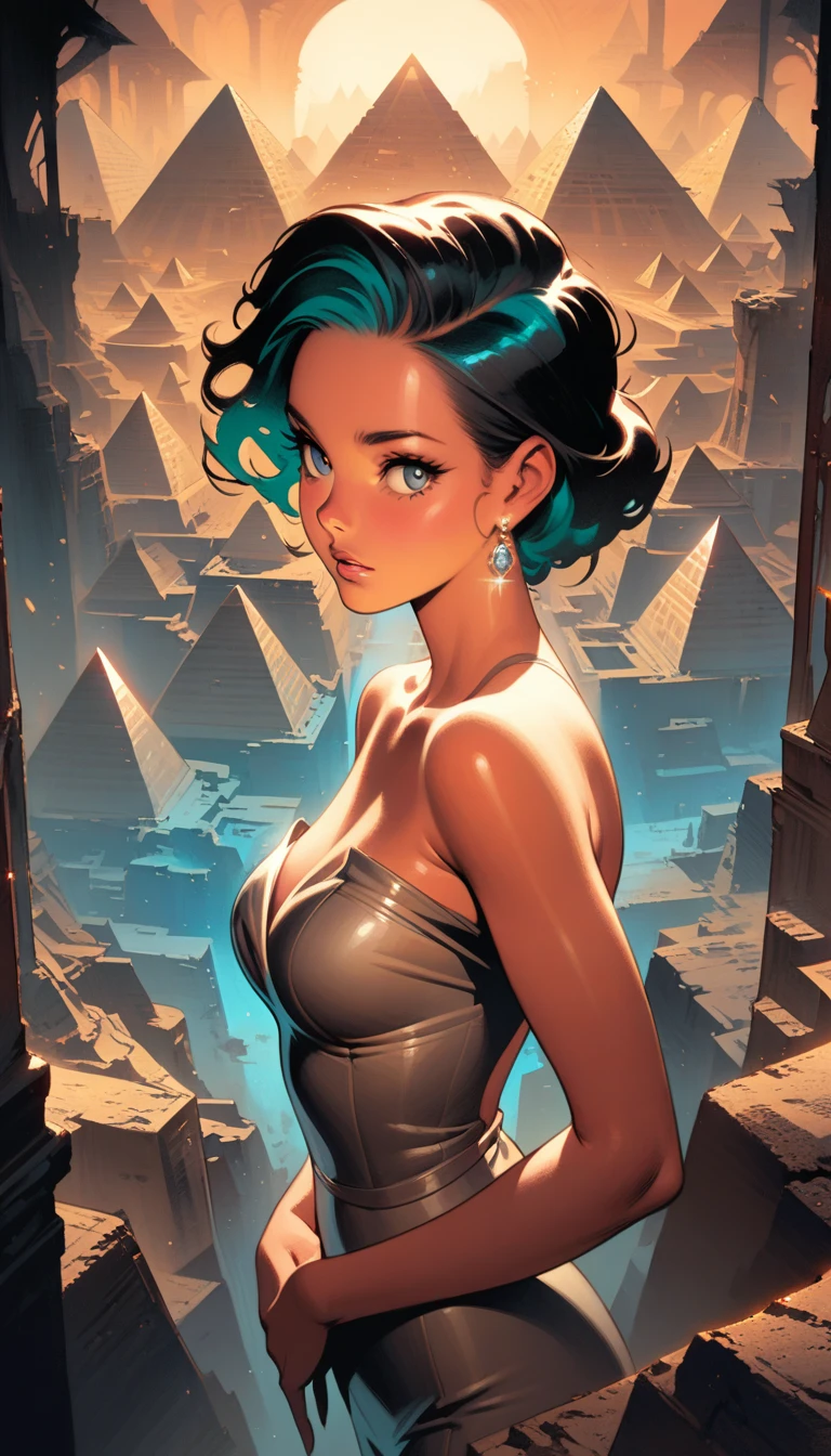 ((best quality)) , ((masterpiece)) , (detailed),illustration art by Dave Stevens and Lillian Bassman, Graceful (Man:1.2) , Multicolor hair styled as Caesar cut, Comic books, graphic novels, retro style, pin-up art, Fashion and art,elegant and sophisticated, innovative use of light and shadow, capturing the glamour of mid-20th century fashion, portrait art by Mary Cassatt, glossy, ambient, Complex, full color, fine artistic composition, enchanted,(((Lots of pyramids)))