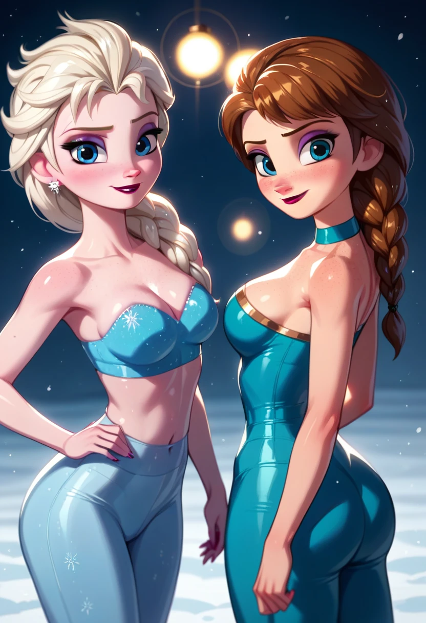 Score_9, score_8_up, score_7_up, rating explicit, source_comic, detailed soft lighting, BREAK 2girls, (Anna from Frozen, brown hair, braided pigtails, wearing green swim team swimsuit:1.2), and (Elsa from Frozen, blonde, braid, wearing blue swim team swimsuit:1.3), BREAK (washing one another:1.3), groping, in the gym shower, glass shower door, blush, (soapy:1.2), (steam:1.4), (masterpiece, best quality, highly detailed, beautiful).