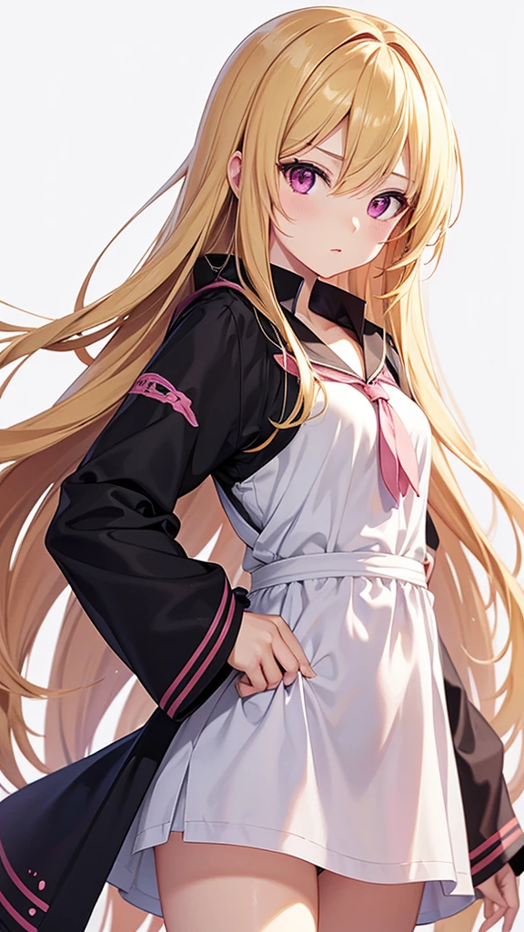 High resolution, Simple Background, Background blur, Anime Style, Round eyes, Character design drawings, Long Hair, Gaze, Blonde, Pink eyes, Backwards