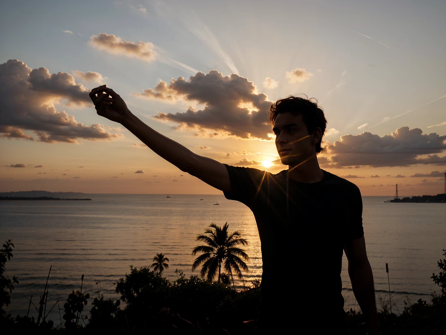 silhouette man in sunset