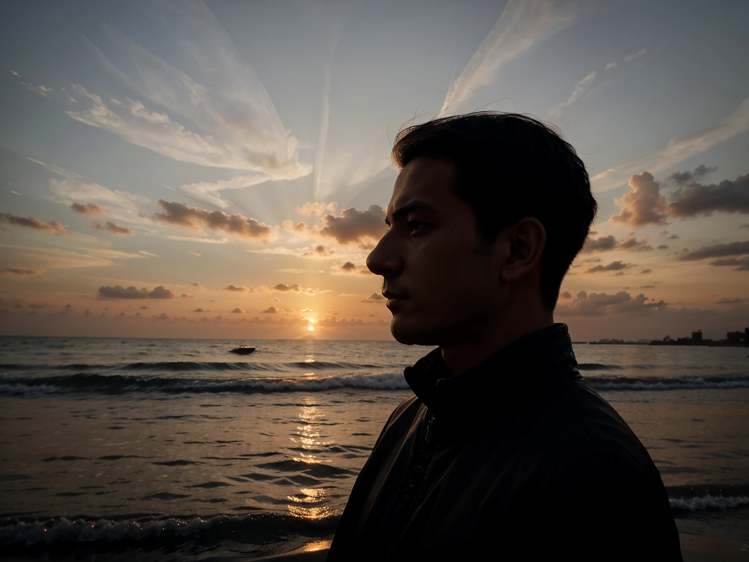 silhouette man in sunset