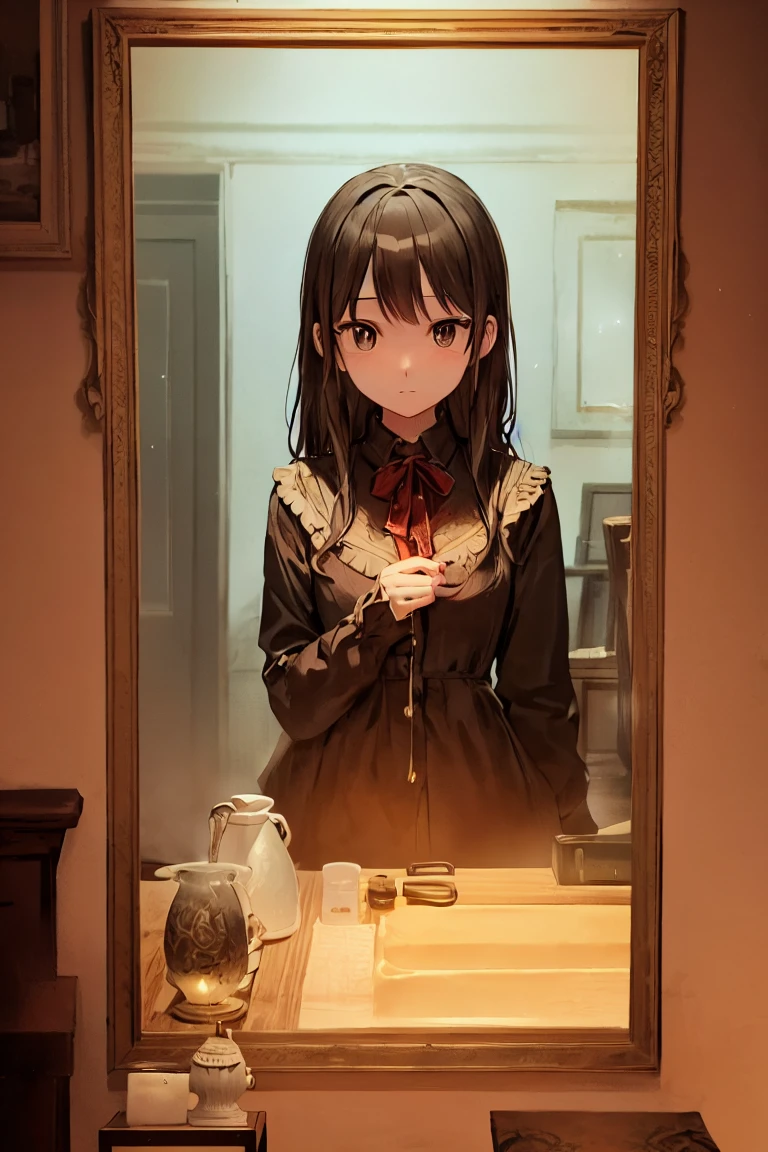 In the stillness of the night, virtual, a girl, found an antique mirror in the attic of his grandmother's house. The golden frame was covered in dust, but the glass reflected with a disturbing sharpness.