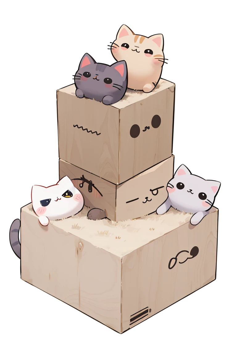 a group of Cat sitting on top of each other on a beige background, cute Cat, かわいいCat, かわいいCatのアニメビジュアル, Pusheen's Style. comics, CatCatCat, アニメのCat, Cute digital art, Cute illustrations, Catのデザイン, Stacked around, Cute artwork, Cat, かわいいcomics, かわいい子Cat, Cat and plants --ar 16:9 --q 2 --s 350 --niji 5