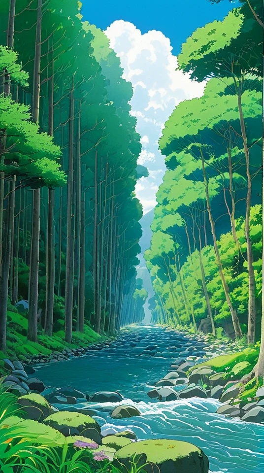 ghibli style, Hayao Miyazaki, Nature、Fantastic scenery、No humans、stream