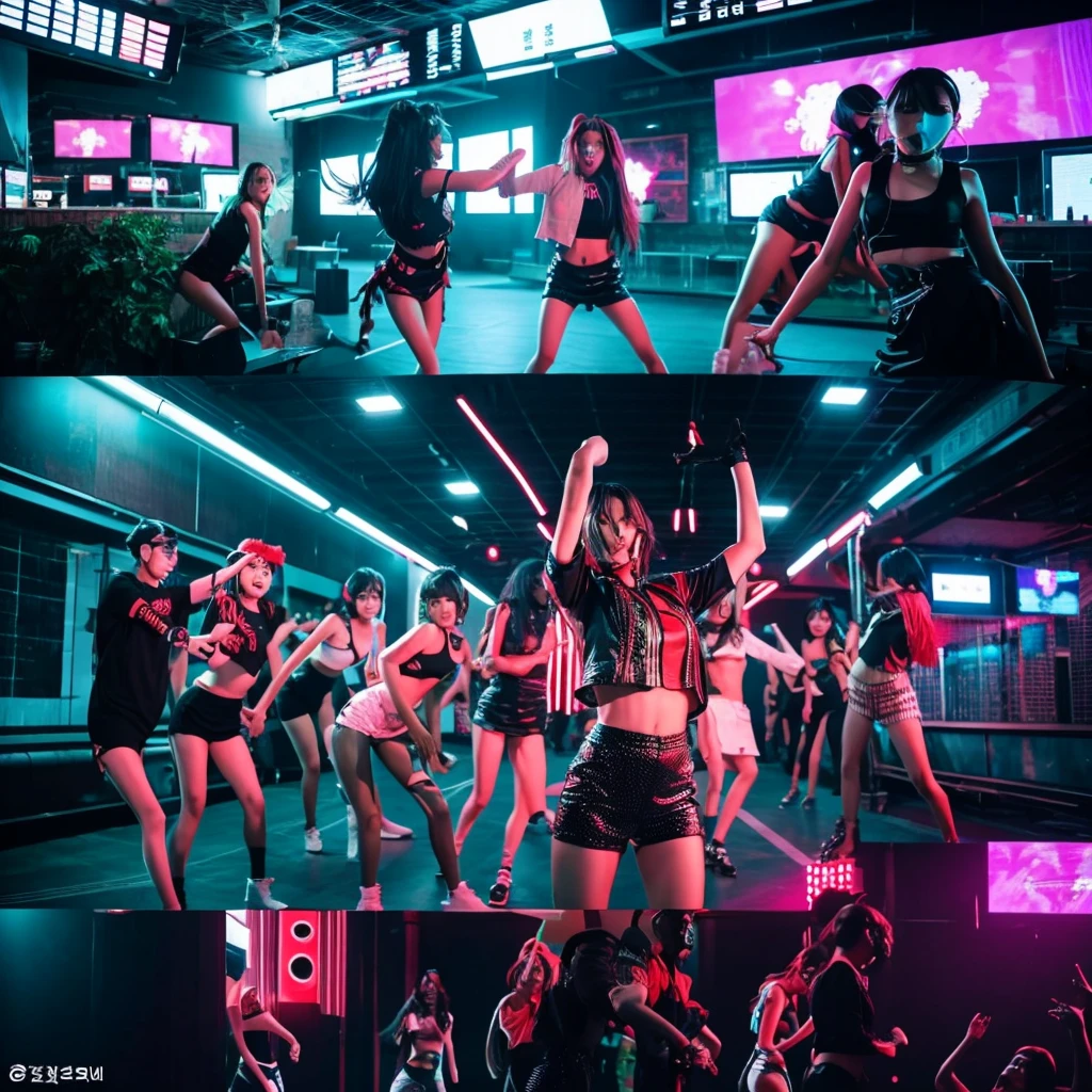 Opening Scene: Rooftop Party**
- **Setting:** A stylish rooftop with neon lights.
- **Action:** The members are seen arriving individually, showcasing their unique styles. They greet each other with excitement, and as they come together, the beat drops for the chorus.
- **Dancers:** Female backup dancers join in for the first choreography sequence, featuring synchronized dance moves with fierce expressions. Kpop girl group south koera members music video siren scene