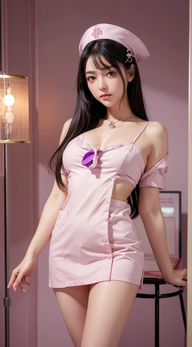 (Highest quality:1.4), High resolution, masterpiece,, One girl,, Black Hair, Purple eyes, (Kemomimi), Medium chest, Naked thin thighs,, hair ornaments, (Nurse's clothes), blush,, lanthanum, shrine,, Detailed face,
