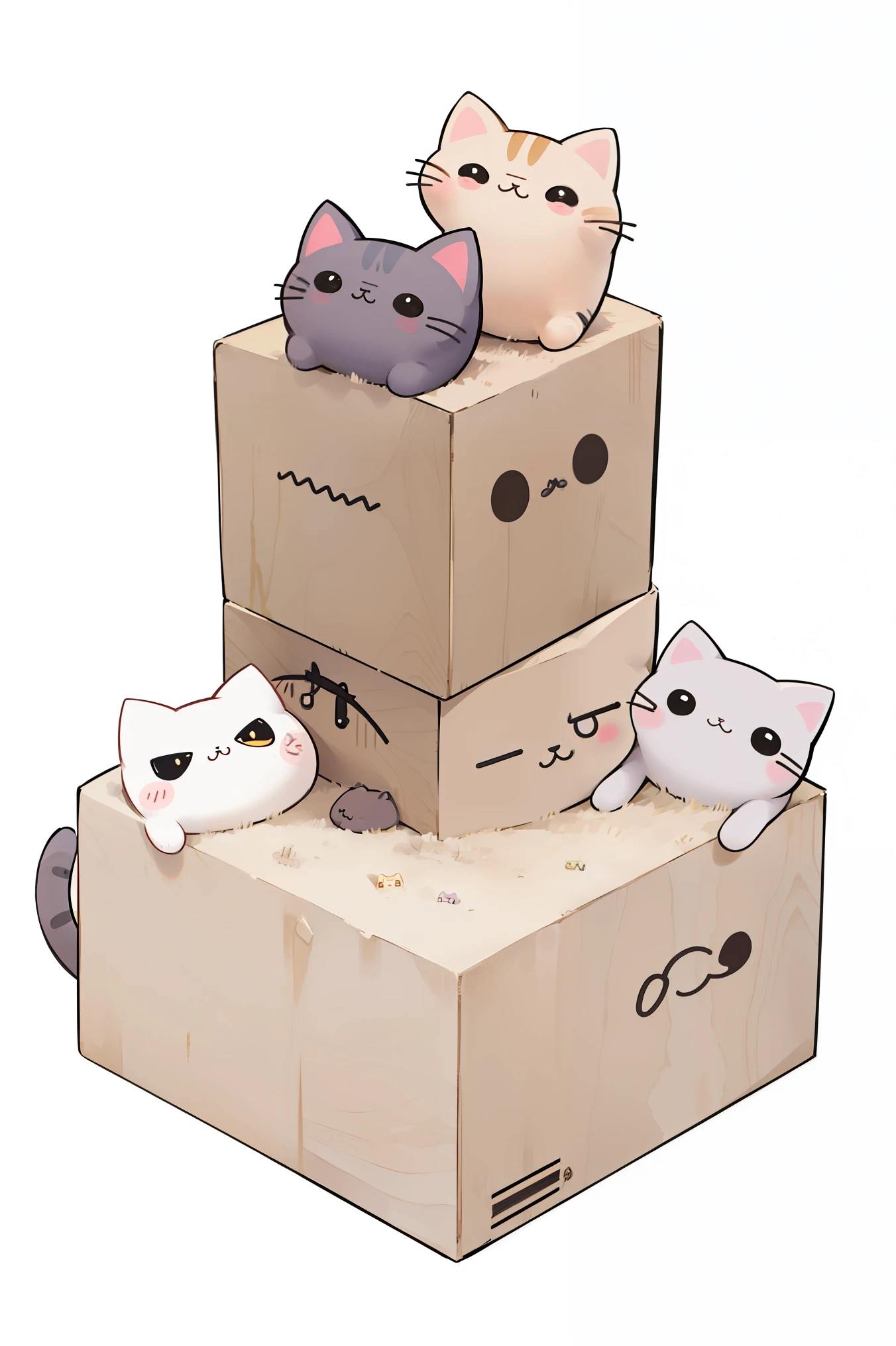 a group of Cat sitting on top of each other on a beige background, cute Cat, かわいいCat, かわいいCatのアニメビジュアル, Pusheen's Style. comics, CatCatCat, アニメのCat, Cute digital art, Cute illustrations, Catのデザイン, Stacked around, Cute artwork, Cat, かわいいcomics, かわいい子Cat, Cat and plants --ar 16:9 --q 2 --s 350 --niji 5