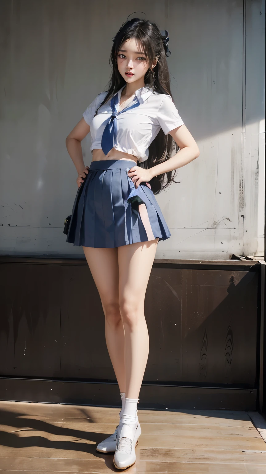 ((masterpiece)),(((最high quality))),((Photograph the whole body from knee height:1.6)),((((((脚を揃えてPlease stand up straight:1.9)))))),((Thin thighs)),((Long legs:1.3)),(((Girl standing in a school classroom:1.7))),(((Micro Mini Skirt Uniform:1.6))),((tall:1.8)),((Japan  in summer uniform:1.8)),((スリムなModel body type:1.5)),((Thin legs:1.5)),((Wearing a red tie:1.5)),Wearing a white shirt with short sleeves,Her erect nipples are clearly visible under her clothes.,(Blue checked micro mini skirt:1.2),(24-years-old:1.3),bangs,A small smile,((cute女の子)),Slender girl,(Black Loafers),((short white socks up to the ankles,)),cute,The thigh area below the groin is slim and firm,cute,Black hair ponytail,Thin legs,スリムなModel body type,Very small waist,Small hips,Long thighs,Thin thighs,Thin hands,Long hands,((((Photograph the whole body from below:1.5)))),(((((k-popのIVEのWONYOUNGにそっくりの女の子:1.9))))),((Turn your whole body straight ahead:1.8)),((tall:1.4)),(Stand with your legs straight without bending your knees:1.7),((Please stand up straight:1.7)),((turn your hips forward:1.7)),The ankles are super thin,beauty,Fine skin,Firm Skin,引き締まったThin legsの肌を細部までリアルに再現,Very detailed, Attention to detail,high quality,Awards,High resolution,(Anatomically correct:1.3),(8k,RAW Photos,最high quality,masterpiece:1.5),(((女の子をPhotograph the whole body from below:1.5))),Height 173cm,((脚を揃えてPlease stand up straight:1.7)),((脚を揃えてPlease stand up straight:1.7)),(((Keep your back straight:1.8))),((Look forward:1.2)),8頭身beauty,Model body type,((Inseam is half the height:1.5)),(Thin thighs),((k-popのIVEのWONYOUNGにそっくりの女の子:1.5)),Raw photo,Firm Skin,Fine skin,Well-trained muscular legs,Attention to detail,Vivid,Skin Texture,Genuineな皮膚感,Perfect composition,beautiful,Very detailed,High chroma,Genuine,eyeliner,eye shadow,High nose,Small nostrils,Small Mouth,Seductive lips,((White panties:1.5))