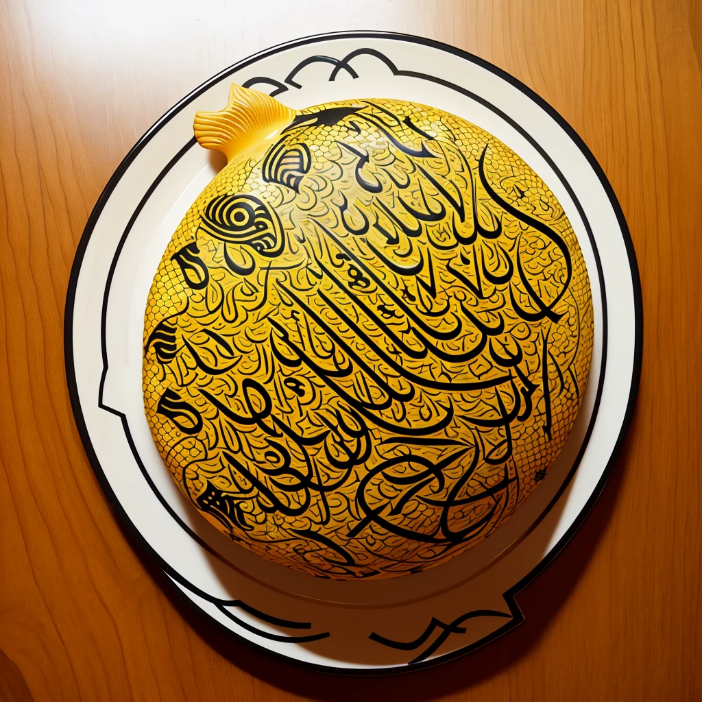 Arabic calligraphy pattern design in round shape,
Japanese puffer fish blowfish、Blowfish restaurant