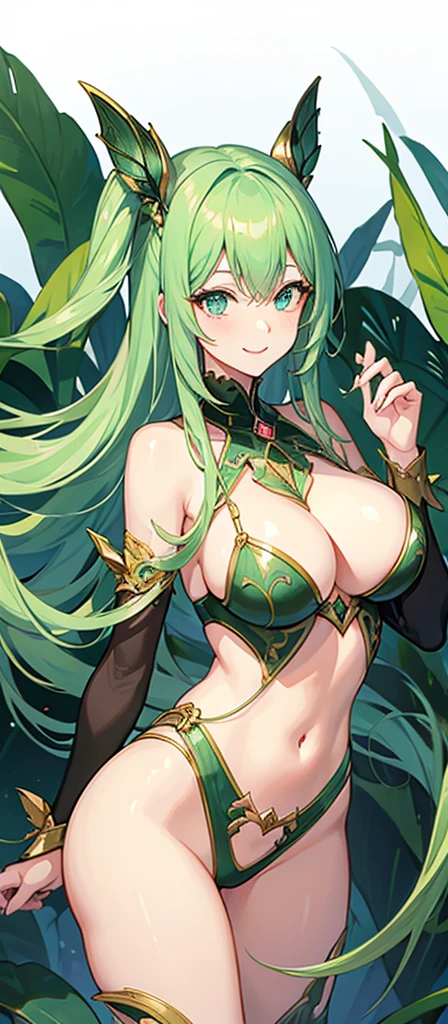 girl, anime,sexy,R-18,Erotic,Sensuality,Venus flytrap,lure,Taunt,Fascinating,Big Breasts,Emphasize the chest,smile