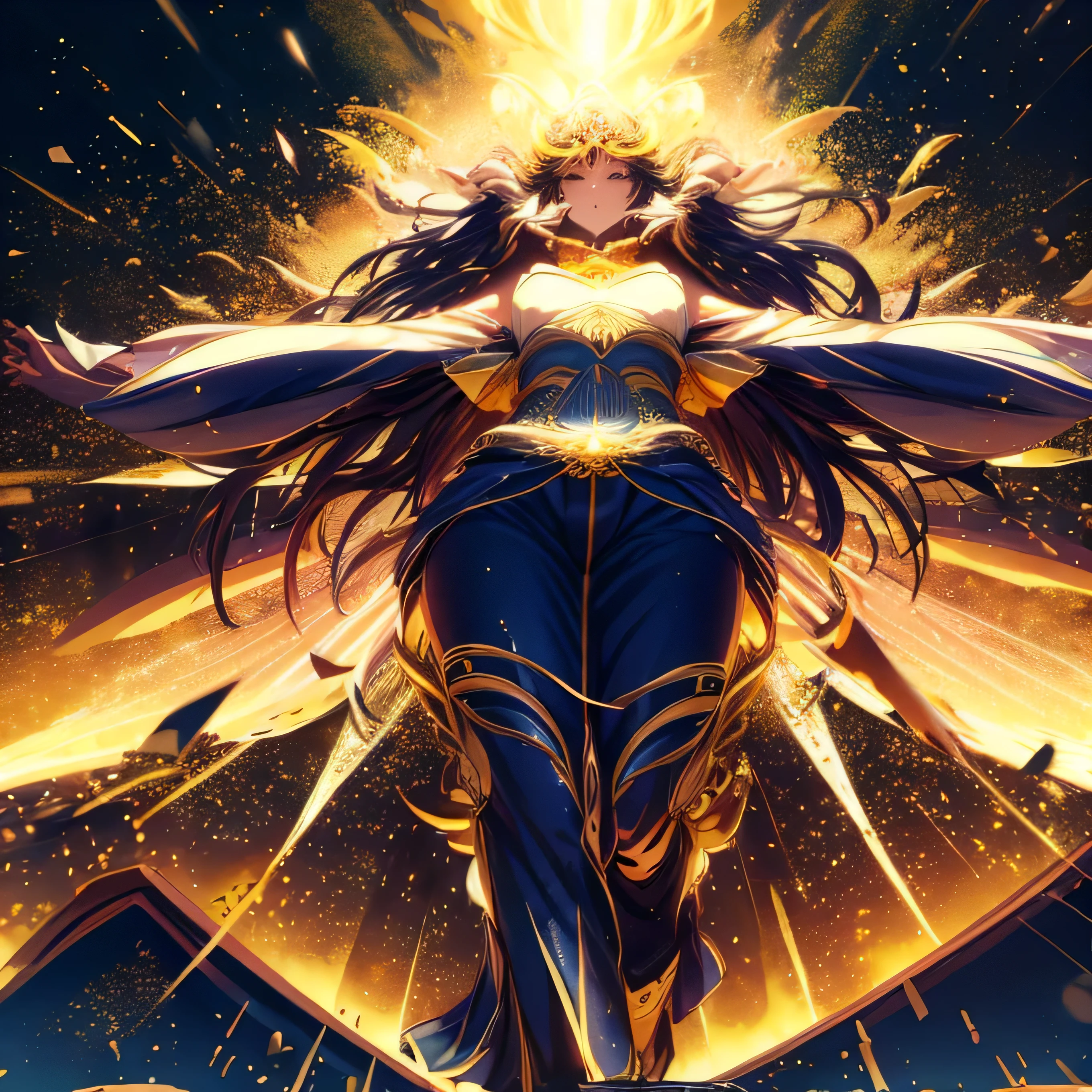 Victorious Woman God、gold、perfect body、Eighth class、Winged Woman God、god々Shining light、Well-formed face、Model style、The most beautiful woman in the world、Full body photo、Full of love、Flying through the sky, arms open to welcome、Spread your wings、really like、Reality、Show it all