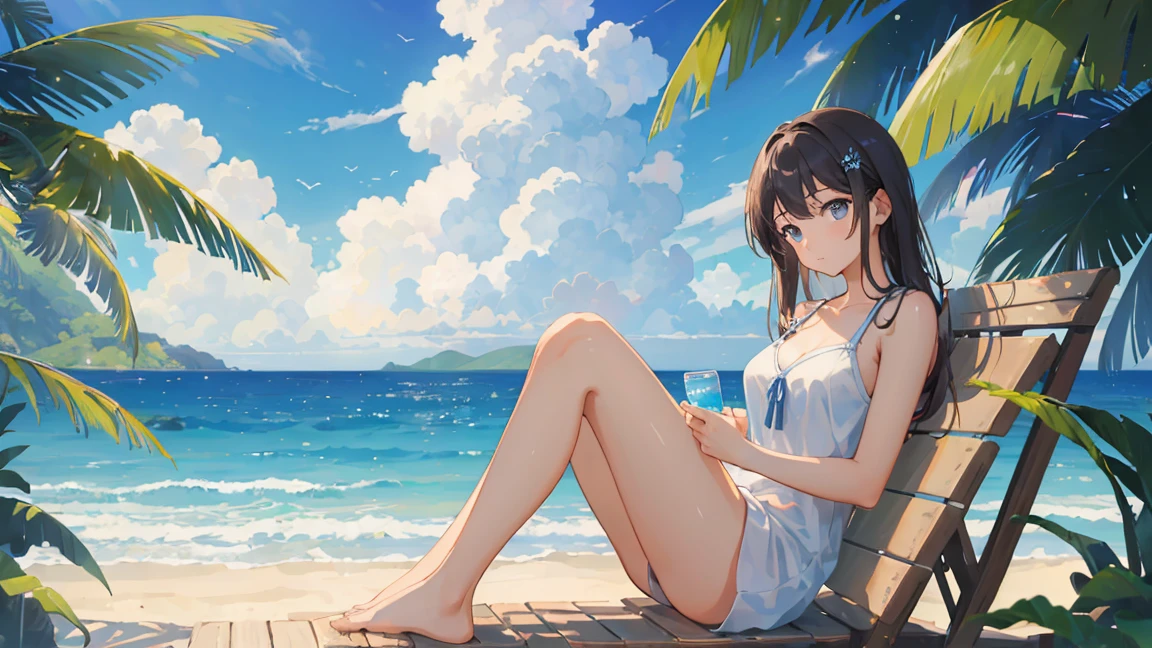 (masterpiece, Highest quality:1.2), 1 Girl, alone,Eyes open,Tropical atmosphere,Ocean,relax