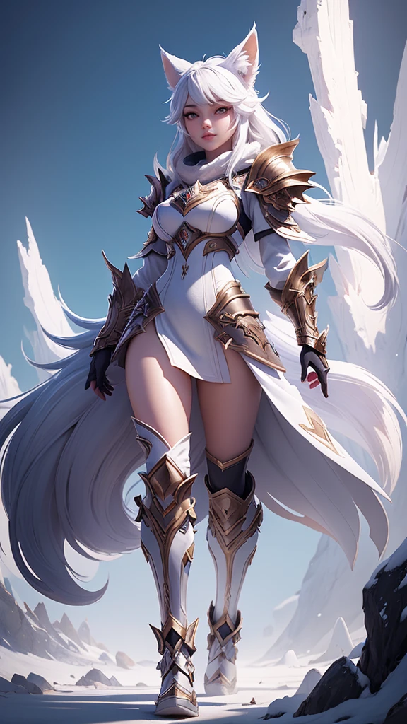 a girl in a white outfit and a wolf are walking, female anthropomorphic wolf, epic fantasy art style, fantasy art style, revealing wolf armor, wlop and rossdraws, wlop rossdraws, trending digital fantasy art, white wolf, epic fantasy art style hd, north female warrior, epic fantasy character art, by Yang J, detailed fantasy art