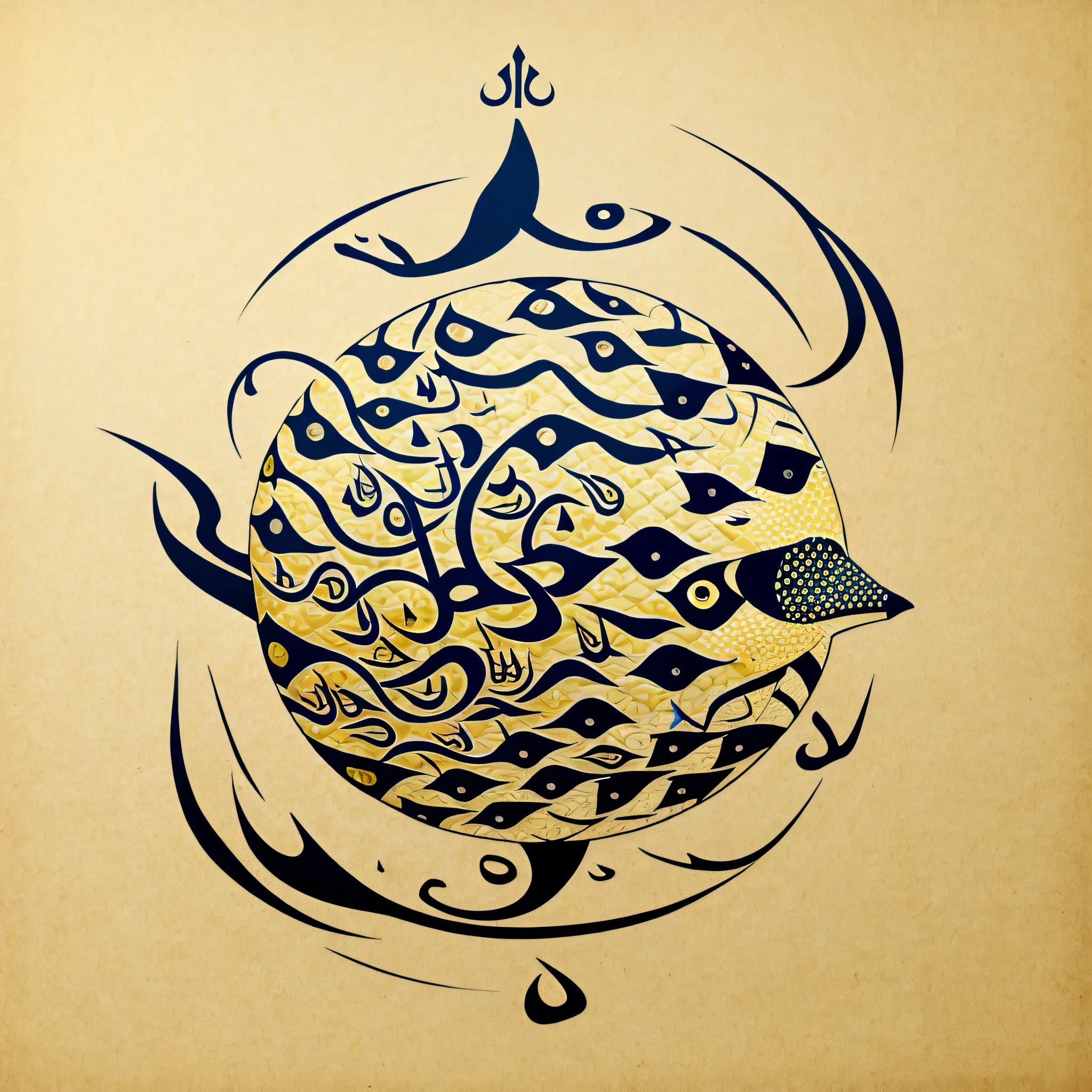 Arabic calligraphy pattern design in round shape,
Japanese puffer fish blowfish、Blowfish restaurant