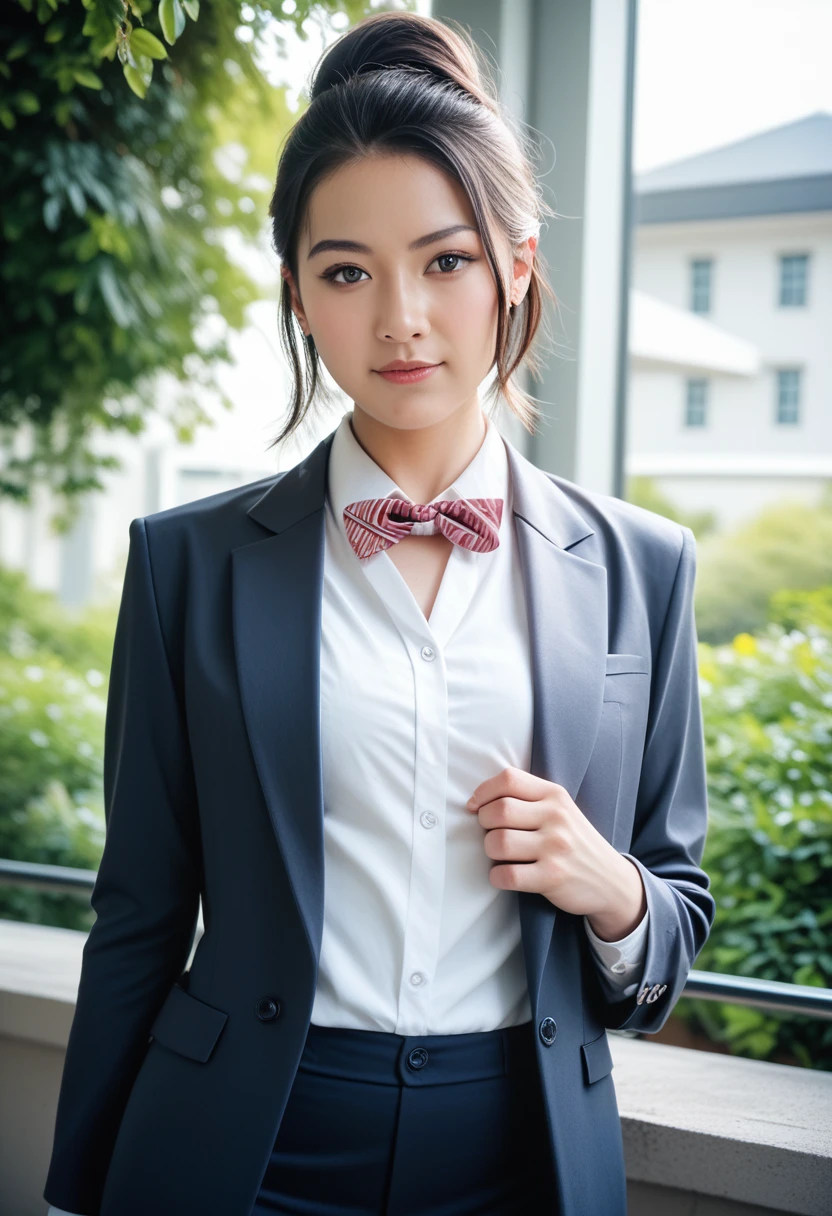 8k, raw photo, best quality, masterpiece, realistic, photo realistic, clear, professional lighting, beautiful face, best quality,ultra high res, realistic japanese beautiful, Super detailed, 1girl, clothed, indoor, looking outdoor