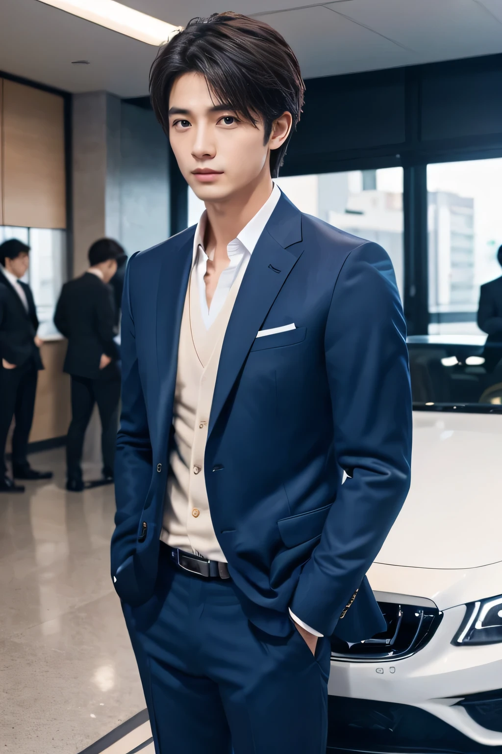 A fresh and handsome 20-year-old new employee、 (A super cool S-class man in a suit)、 20 year old Japanese boys、 Businessman、 Ultra-luxury suits、 Striped suit、 office、 Standing in a suitSYoung and handsome men、 Full body photo、 (Very detailed photos of CG Unity 8K)、 (Very detailedSHandsome man in class)、 (Photo realistic)、 ((highest quality))、 Ultra-detailed、 (masterpiece)、 ultra HD、 expensive、 Audience、 A kind man、 Very beautiful hair、 Short-haired、 Bright photo、 Handsome like a model、 Handsome like an idol、 Luxury Watches、 Cool Belt、 Japanese