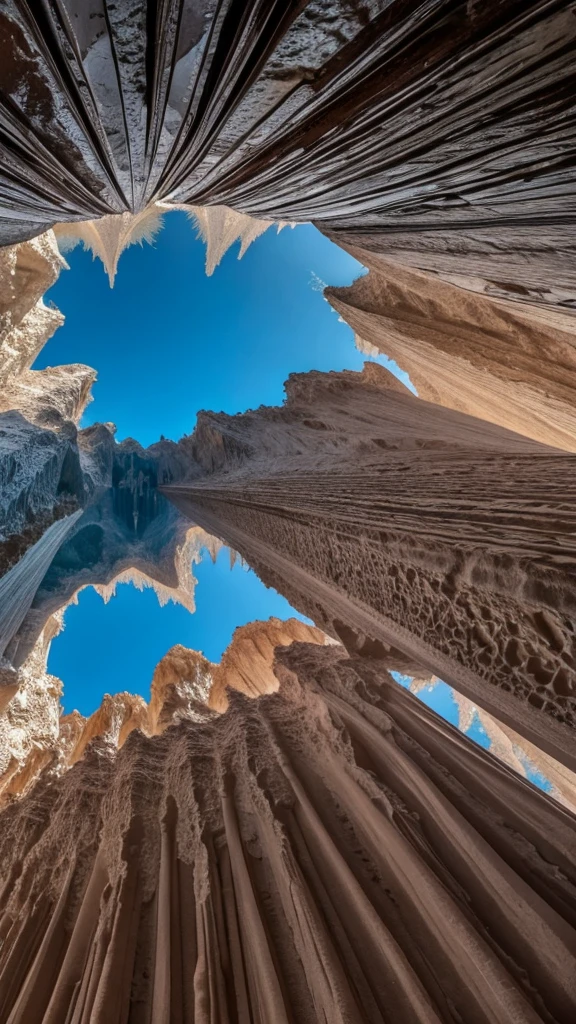stalactites, fantastic, wide-angle screen, photographic style