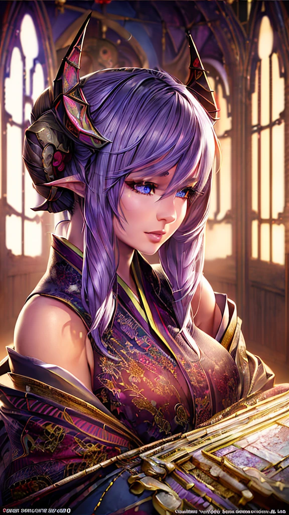 1girl, beautiful detailed eyes, beautiful detailed lips, extremely detailed face, long eyelashes, asian, japanese, kimono, horns, demon, abandoned church, fantasy, (best quality,4k,8k,highres,masterpiece:1.2),ultra-detailed,(realistic,photorealistic,photo-realistic:1.37),intricate details,cinematic lighting,dramatic shadows,vibrant colors,moody atmosphere