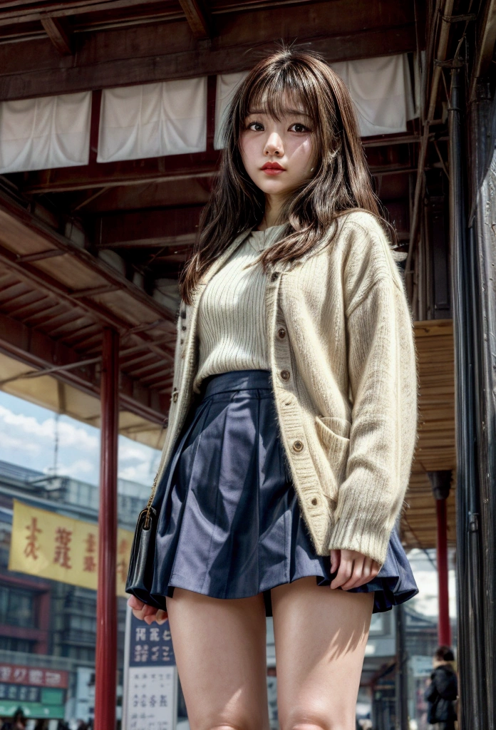 super fine illusion, (masterpiece,Highest quality, detailed), One girl, crowd, From below, In front of the station, Meeting, Date, mini skirt, whole body, Age 25, Japanese