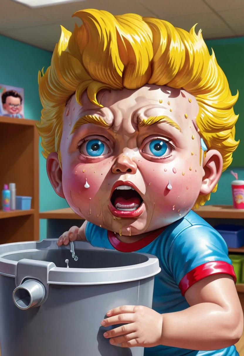 ((kid popping pimples on his face, garbage pail kids style)), in a school, 3d cartoon, high quality, detailed,