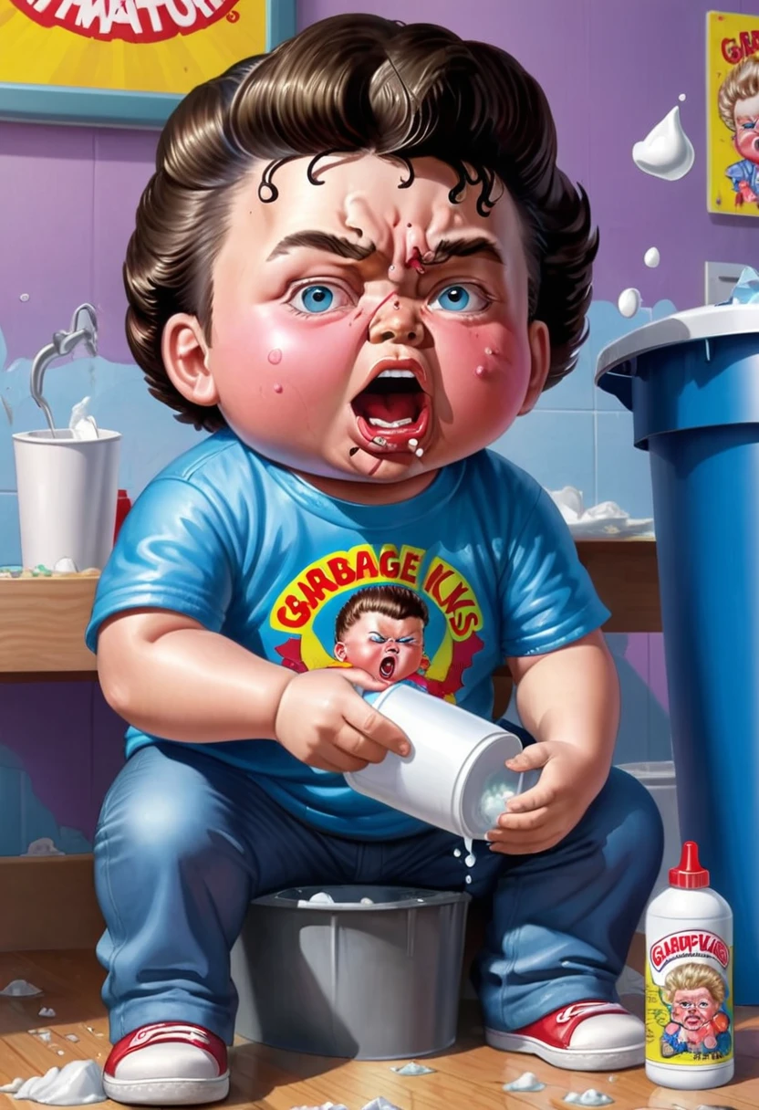 ((kid popping pimples on his face, garbage pail kids style)), in a school, 3d cartoon, high quality, detailed,