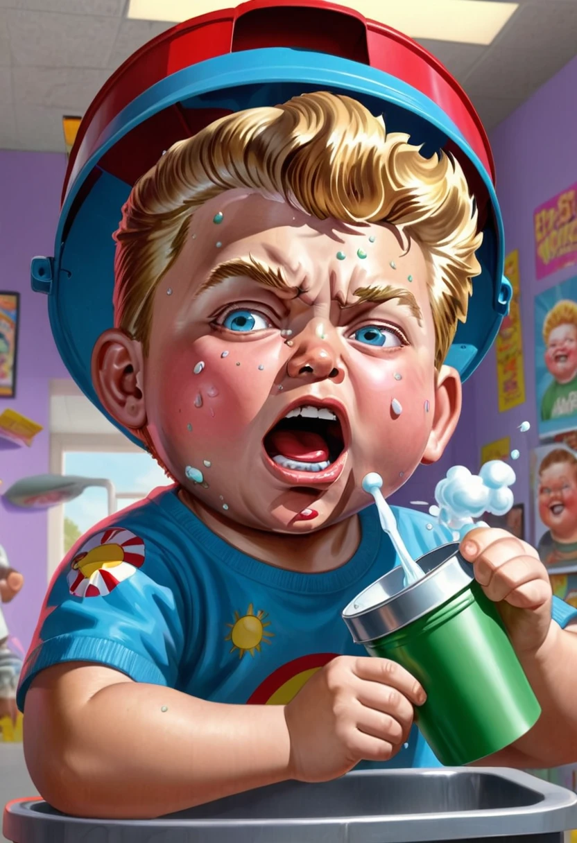 ((kid popping pimples on his face, garbage pail kids style)), in a school, 3d cartoon, high quality, detailed,