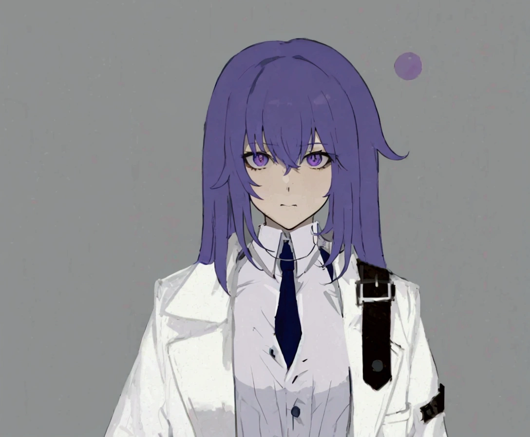 Purple Hair、Anime girl in white shirt and tie, Inspired by Okumura Tougyu, gapmoe yandere, Inspired by Masanobu Okumura, Nifepitou, ufotable art style, Hajime Yatate, portrait gapmoe yandere grimdark, ( ( Character Concept Art ) ), Produced in collaboration with Anime Painter Studio