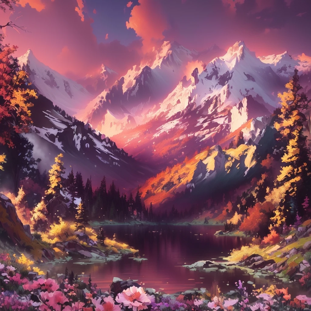 Flowers and trees々Painting of a mountain lake surrounded by, Anime Nature, Detailed landscape —width 672, Anime Nature wallpap, beautiful Anime Scenery, anime landscape wallpapers, Beautiful peaceful scene in anime, majestic nature scenery, Landscape painting, Anime Scenery, Very beautiful scenery, Detailed landscape, very very Very beautiful scenery, very Very beautiful scenery, Awesome Wallpapers