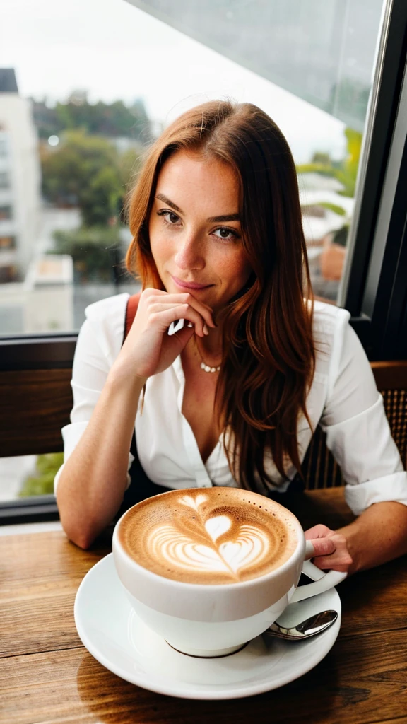 ((best quality)), ((masterpiece)), (detailed), A hyper-realistic, natural photo of a normal cup of cofee taken with a smartphone by an redhead influencer that is not on the photo, as the main focus of the imagem is the coffee, showing her breakfast. with a cozy, morning ambiance. The lighting is soft and natural, coming from a nearby window, creating a warm and inviting atmosphere. The photo is highly detailed, capturing the texture of the coffee. The image looks like it was posted on social media, with an authentic and unfiltered feel.