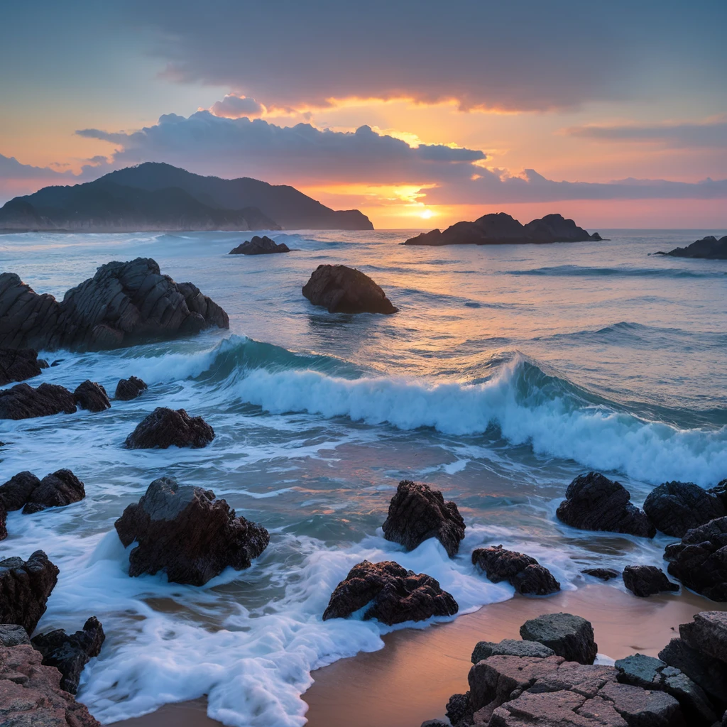 Scene**: A panoramic shot of the South Korean coast at dawn, waves crashing against the rocks.
- **Visuals**: Soft, ethereal lighting, a light mist over the water.
- **Concept**: The sound of waves morphing into the upbeat tempo of "Siren." Kpop girl group music video siren
