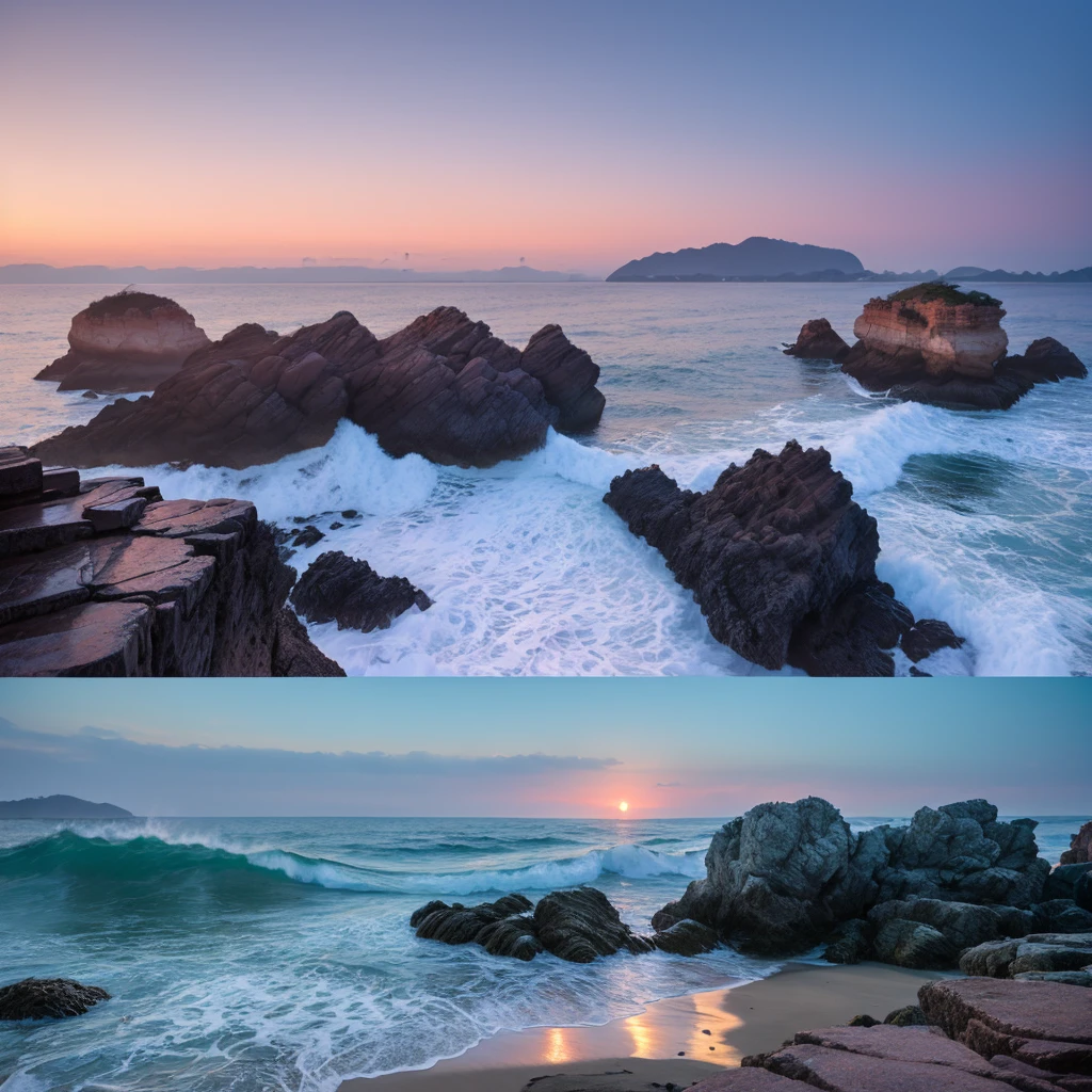 Scene**: A panoramic shot of the South Korean coast at dawn, waves crashing against the rocks.
- **Visuals**: Soft, ethereal lighting, a light mist over the water.
- **Concept**: The sound of waves morphing into the upbeat tempo of "Siren." Kpop girl group music video siren