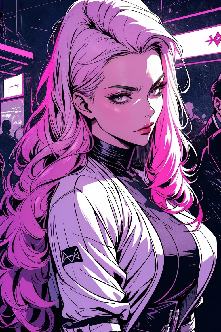 a pink-haired girl boss of the mafia,dark atmosphere,hidden weapons,high-end luxury cars,strategic meeting,secret hideout,heavy security,confident posture,determined look,fierce eyes,sleek and stylish outfit,dramatic lighting,gritty urban backdrop,intense expression,sharp suit,engaged in a power struggle,strong-willed leader,heavily guarded premises,menacing presence,exuding authority,dark,industrial aesthetic,forceful personality,criminal empire,dominant and powerful,underworld queenpin,bank vault full of money,loyal henchmen,sophisticated and calculated,lucrative illegal activities,plotting the downfall of rivals,impressive and intimidating,mastermind of criminal operations,a force to be reckoned with,commanding respect and fear,mysterious and enigmatic,sharp and cunning,in control of every situation,business negotiations with rival gangs,shrewd and calculating,commanding respect,untouchable and influential,boss lady of the criminal underworld,(best quality, highres,photorealistic)

