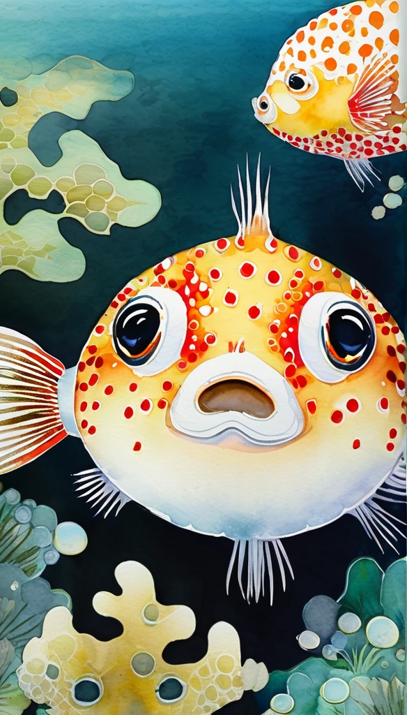 Japanese puffer fish watercolor