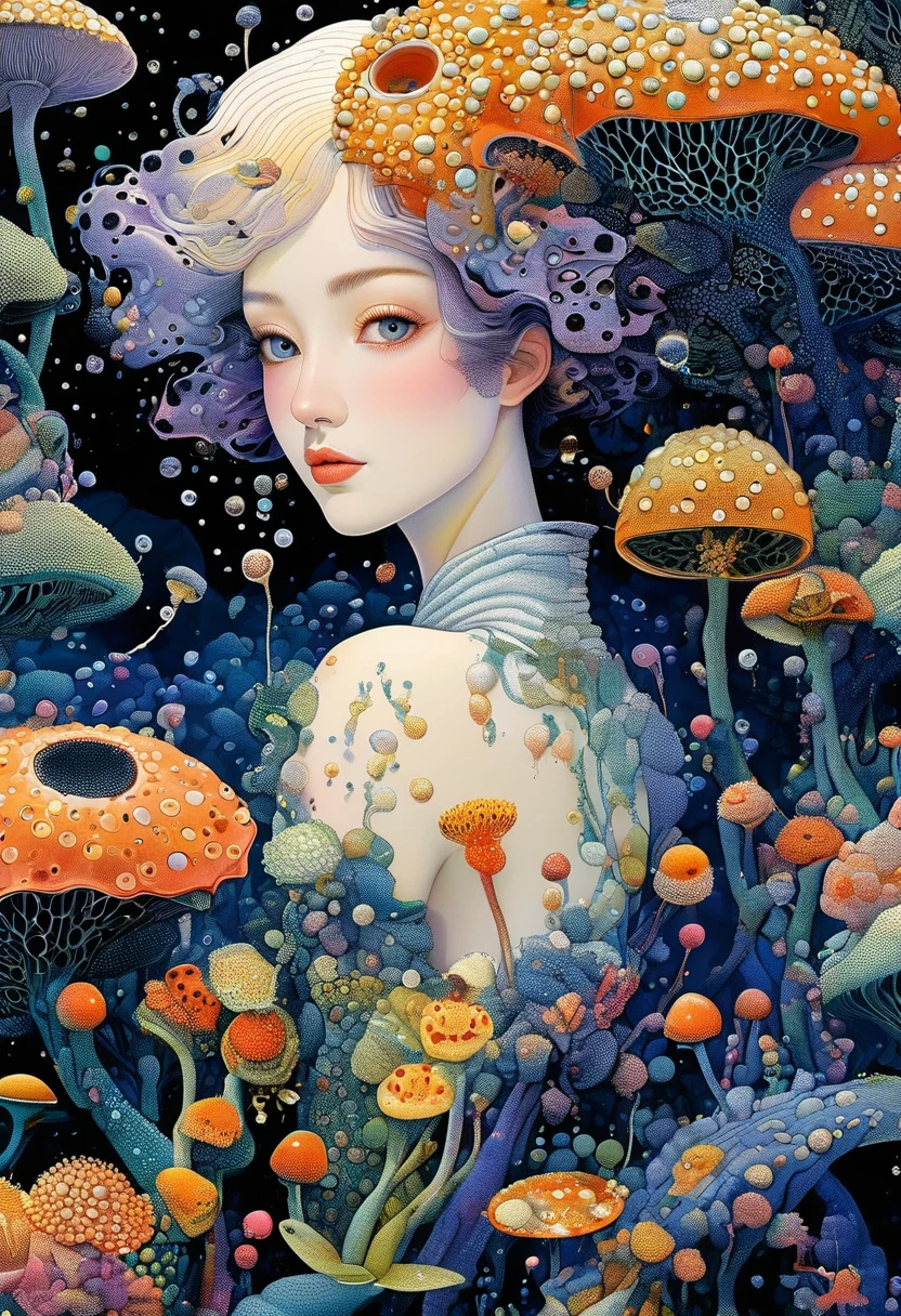 密集Pointillism method。Smooth lines。Illustration by Daniel Merriam，Strange illustration。Pointillism method。Trypophobia。Strong contrast。Award-winning works。Dark background。