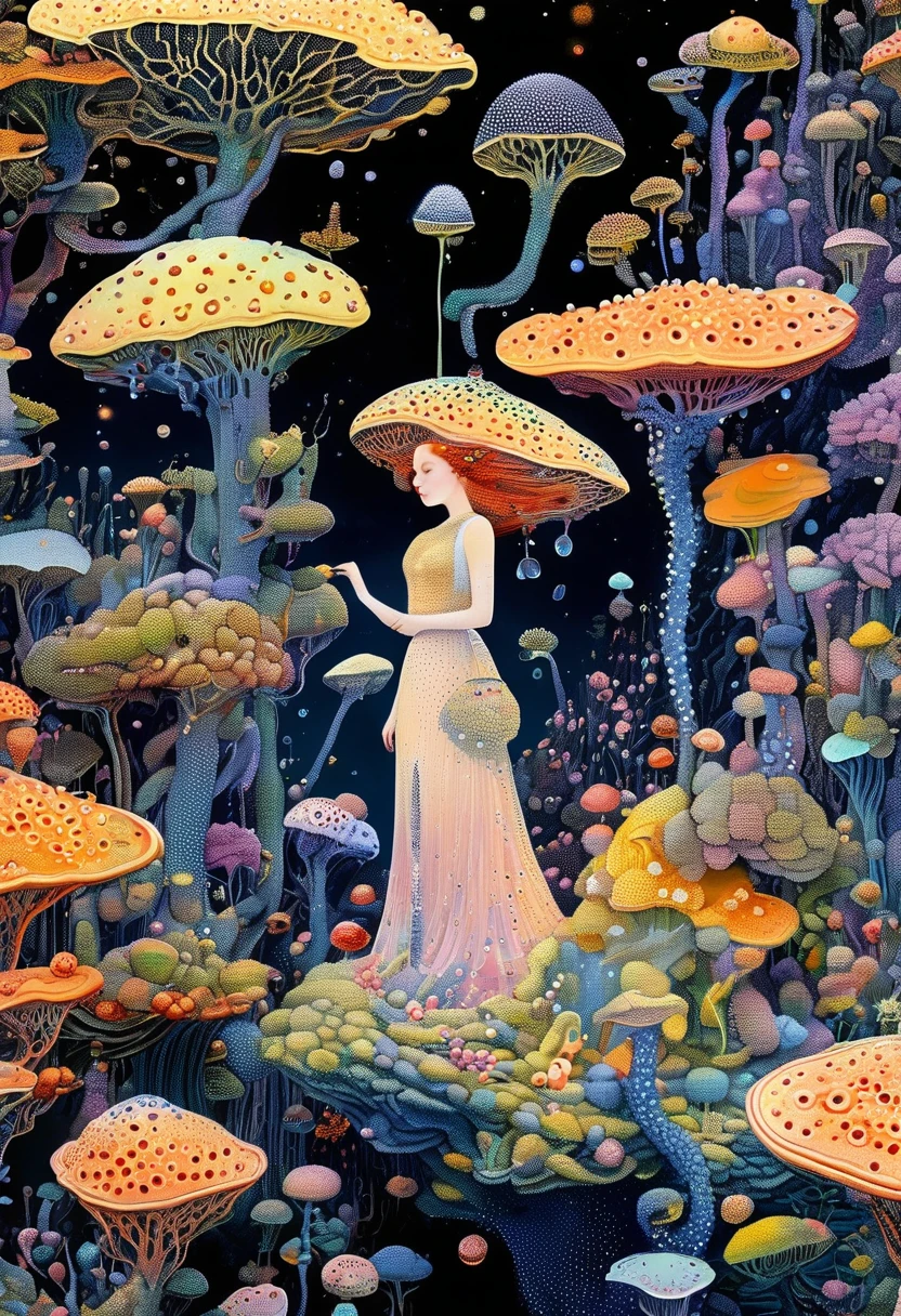密集Pointillism method。Smooth lines。Illustration by Daniel Merriam,Strange illustration。Pointillism method。Trypophobia。Strong contrast。Award-winning works。Dark background。