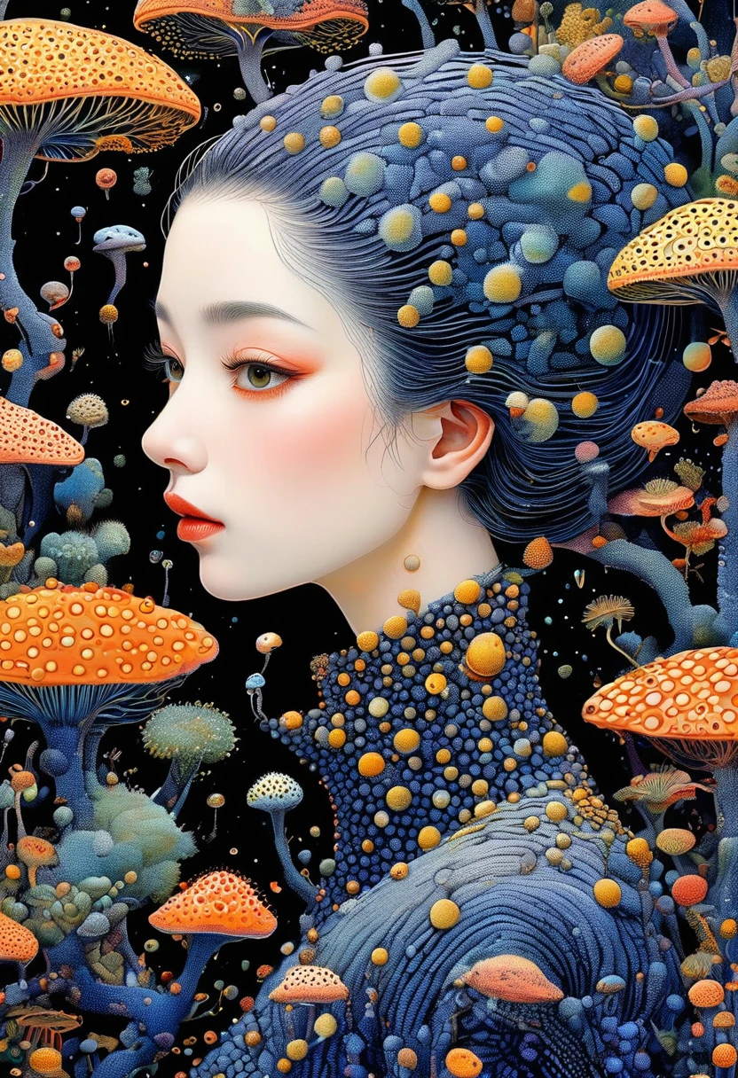 密集Pointillism method。Smooth lines。Illustration by Daniel Merriam,Strange illustration。Pointillism method。Trypophobia。Strong contrast。Award-winning works。Dark background。